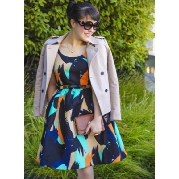 Anthropologie MOULINETTE SOEURS Pinion Abstract Brushstroke Fit N’ Flare Dress 4 - Picture 6 of 16